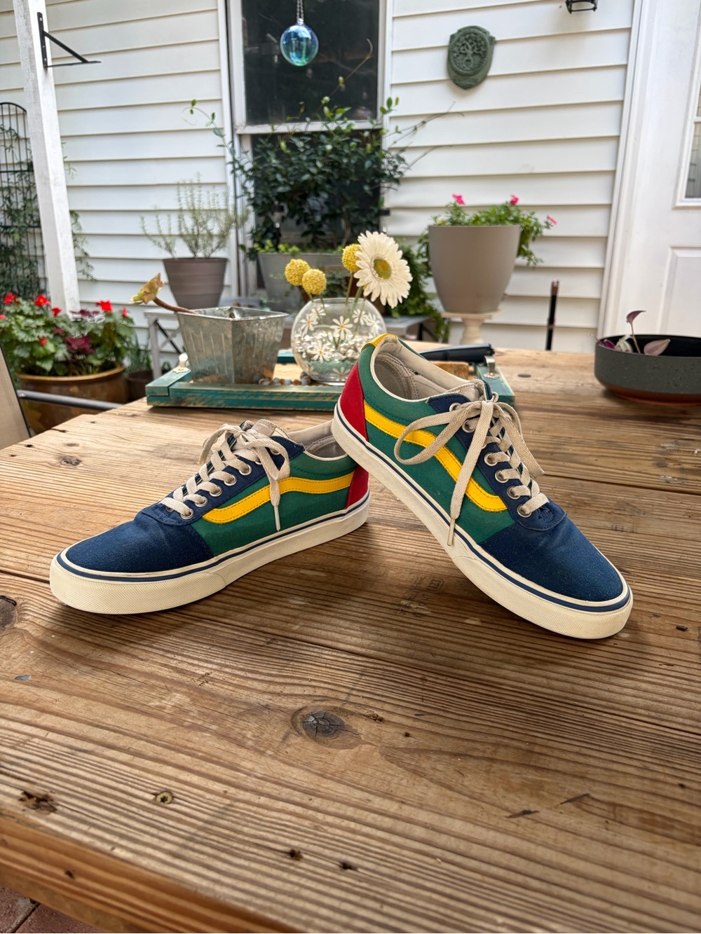 Vans Old Skool Men’s 8.5 Colorblock Navy Green Yellow Red Skate Shoes